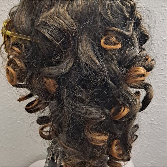 Curly Wig Bouncy Synthetic Women Ombre Blonde Brown Adjustable Combs - Picture 8 of 8